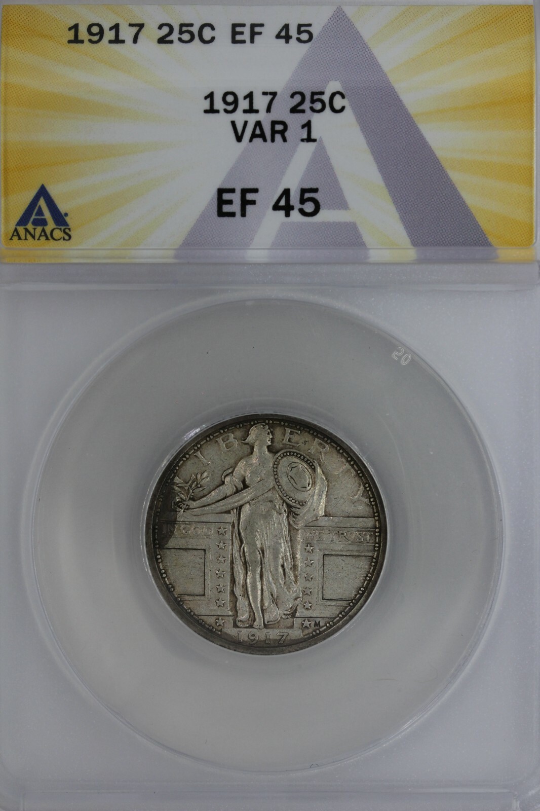 1917  .25  ANACS  EF 45  VAR 1  Standing Liberty Quarter, Liberty 25 Cents