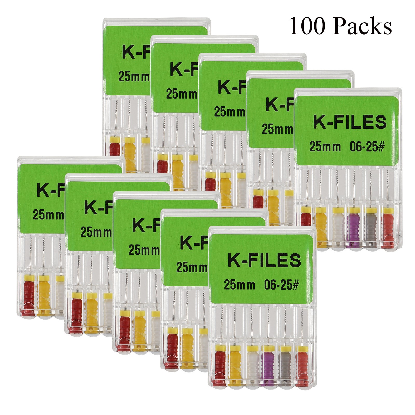 100 Packs Dental Endo Root Canal K-Files Hand Use Stainless Endodontic File 25mm