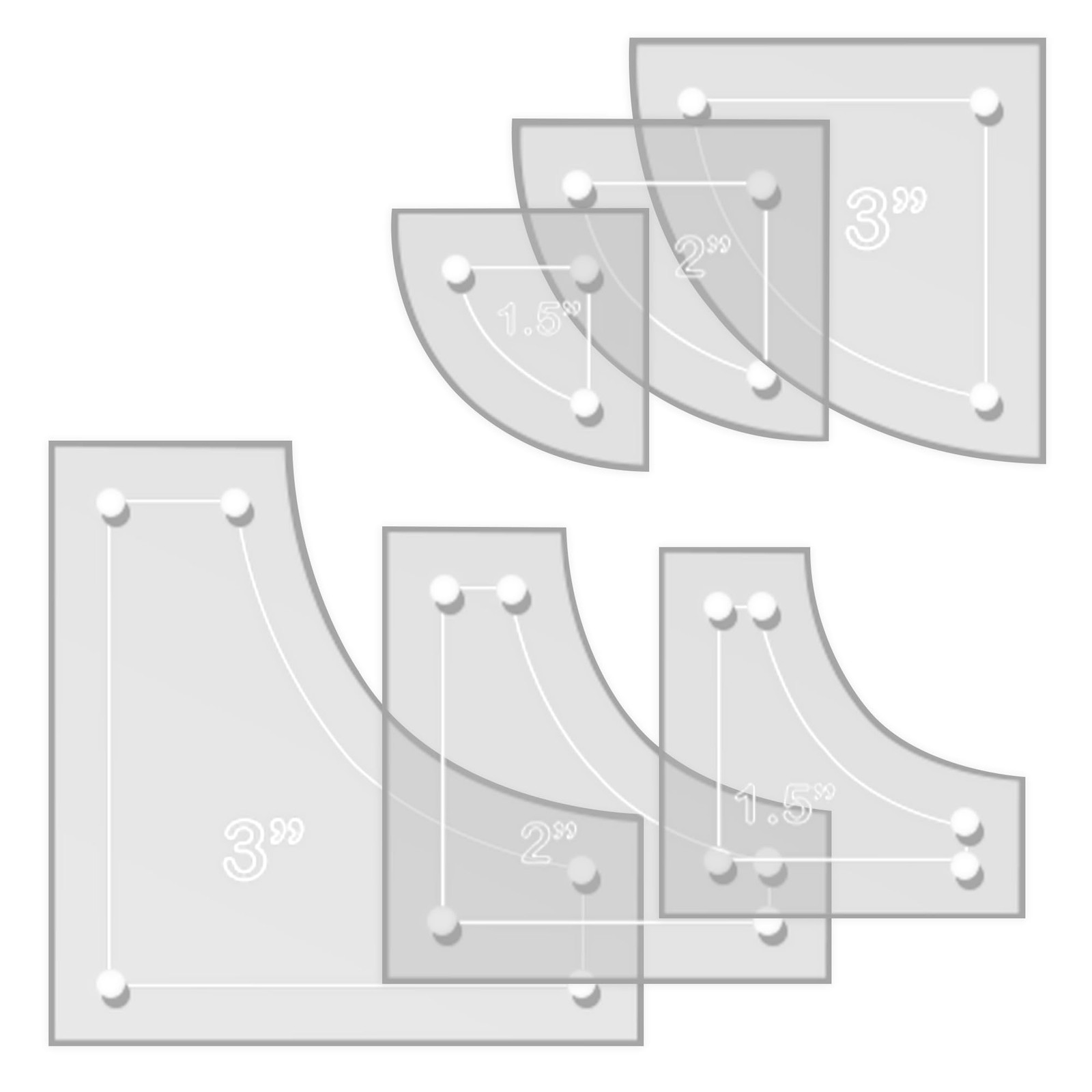 Drunkards Path Quilting Acrylic Template Set, 3", 2", 1.5" with 1/4" Seam All...