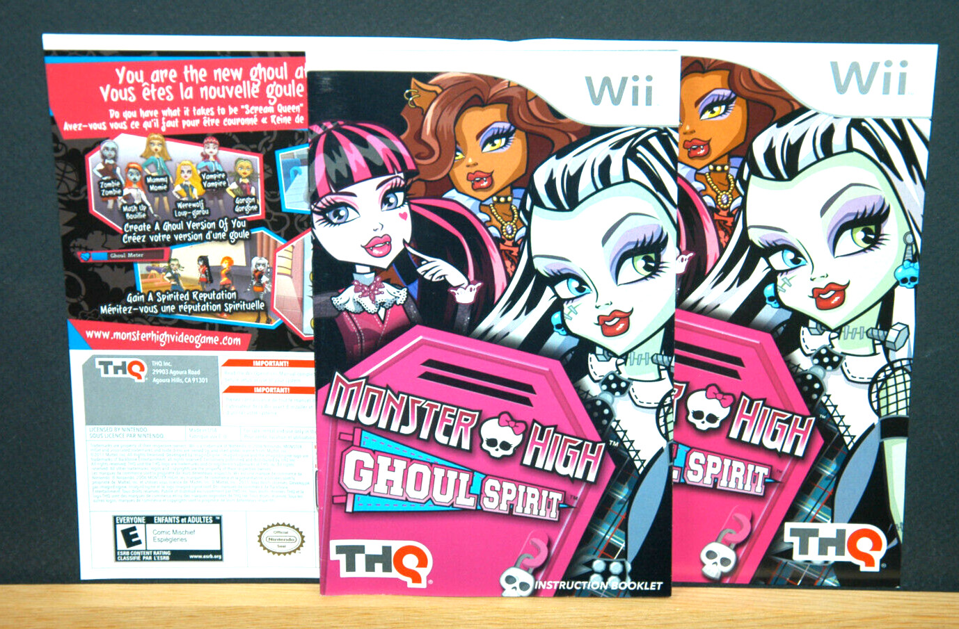 MONSTER HIGH GHOUL SPIRIT  COVER AND MANUAL ONLY  NO GAME ( NINTENDO WII )