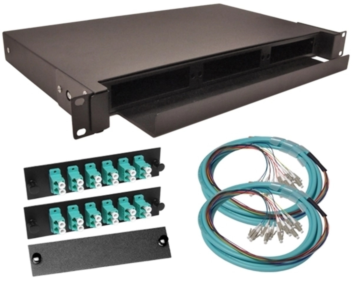 24 Port LC OM3 MM Rack Mount Fiber Enclosure 10 Gig Two Fiber Pigtails