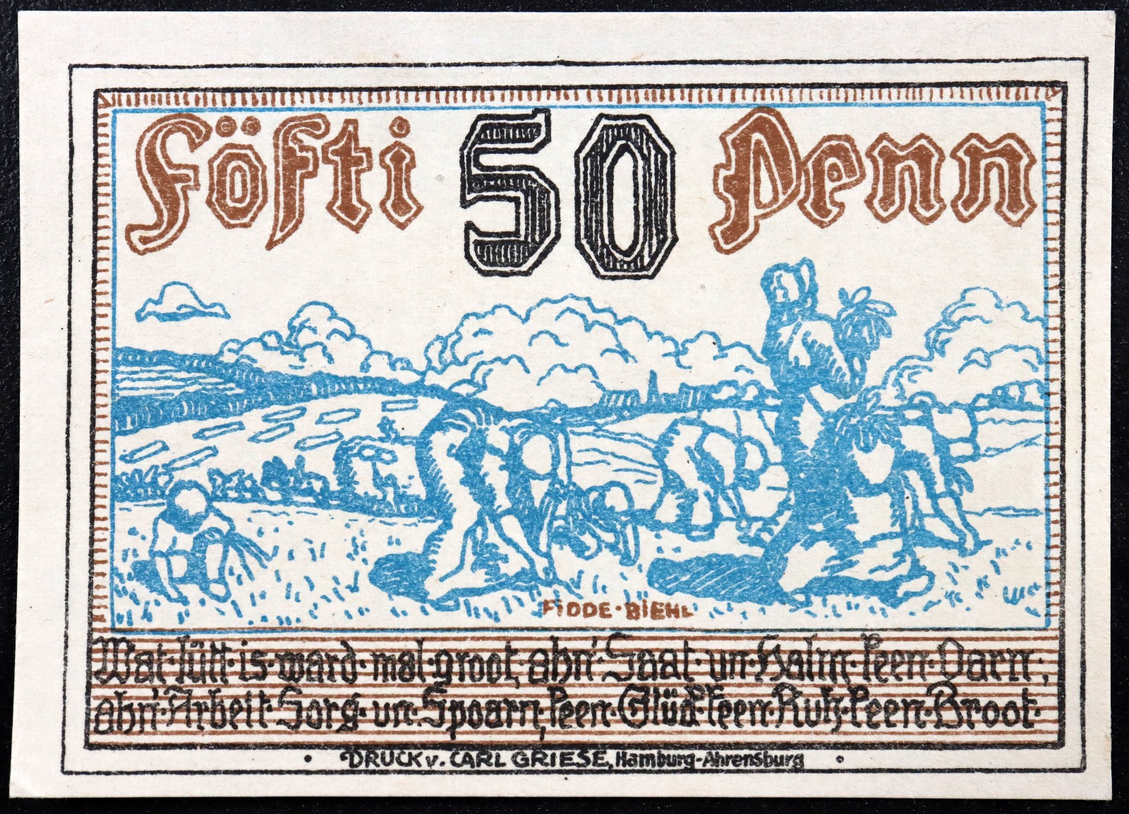 STORMARN 1920 "Farm Family in the Field" Complete set of one German Notgeld