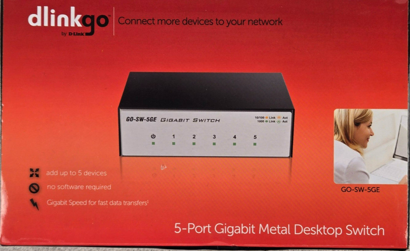 D-Link GO-SW-5GE 5-Port Gigabit Metal Desktop Switch NOS 10/100/1000 (b4)