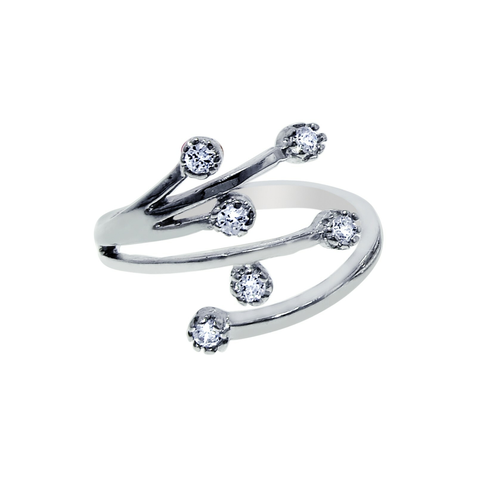 Sterling Silver Crossover Spray Cubic Zirconia Adjustable Ring or Toe Ring