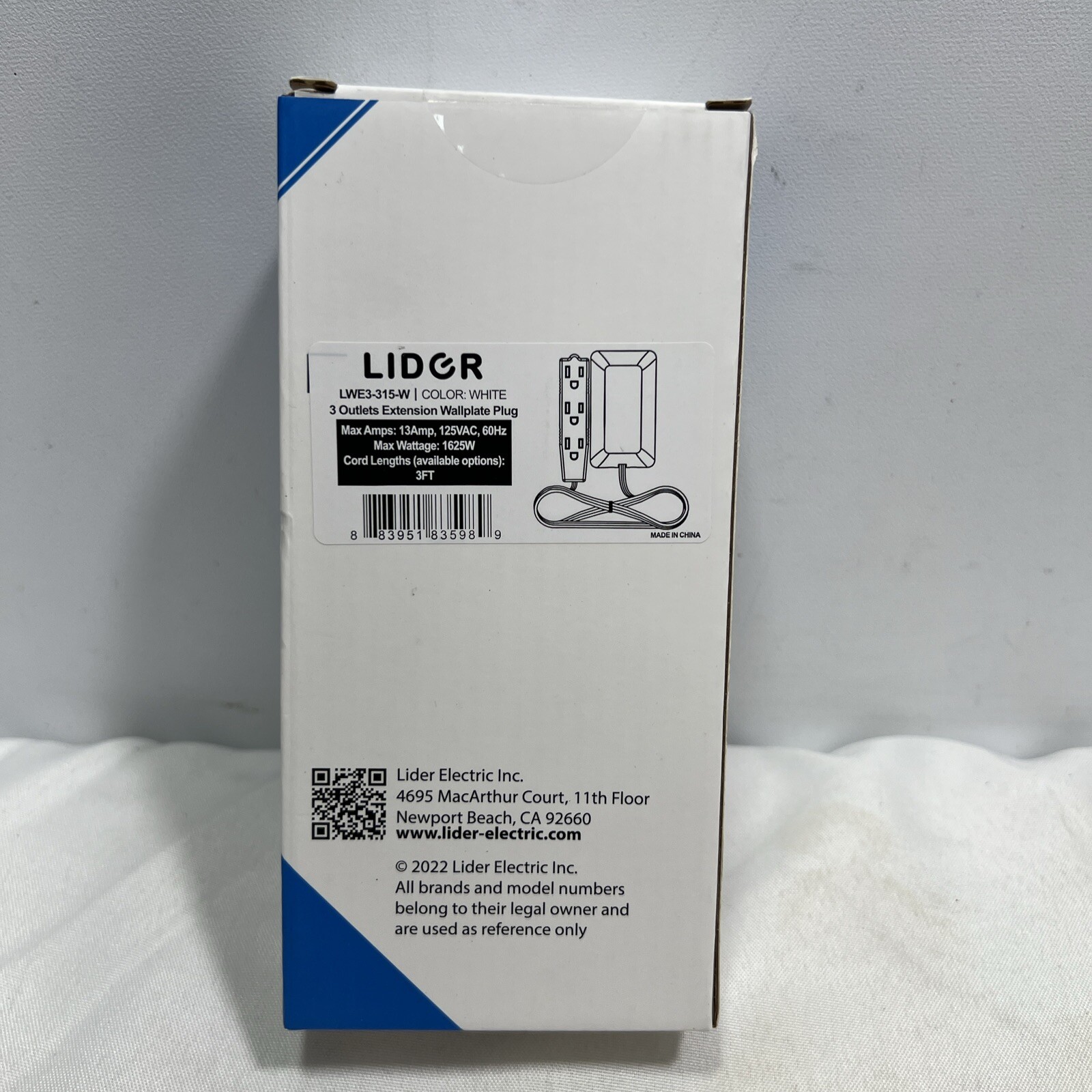 Lider - 3 Outlet Wallplate Extension Plug, White, Model LWE3-315-W ~ NEW SEALED