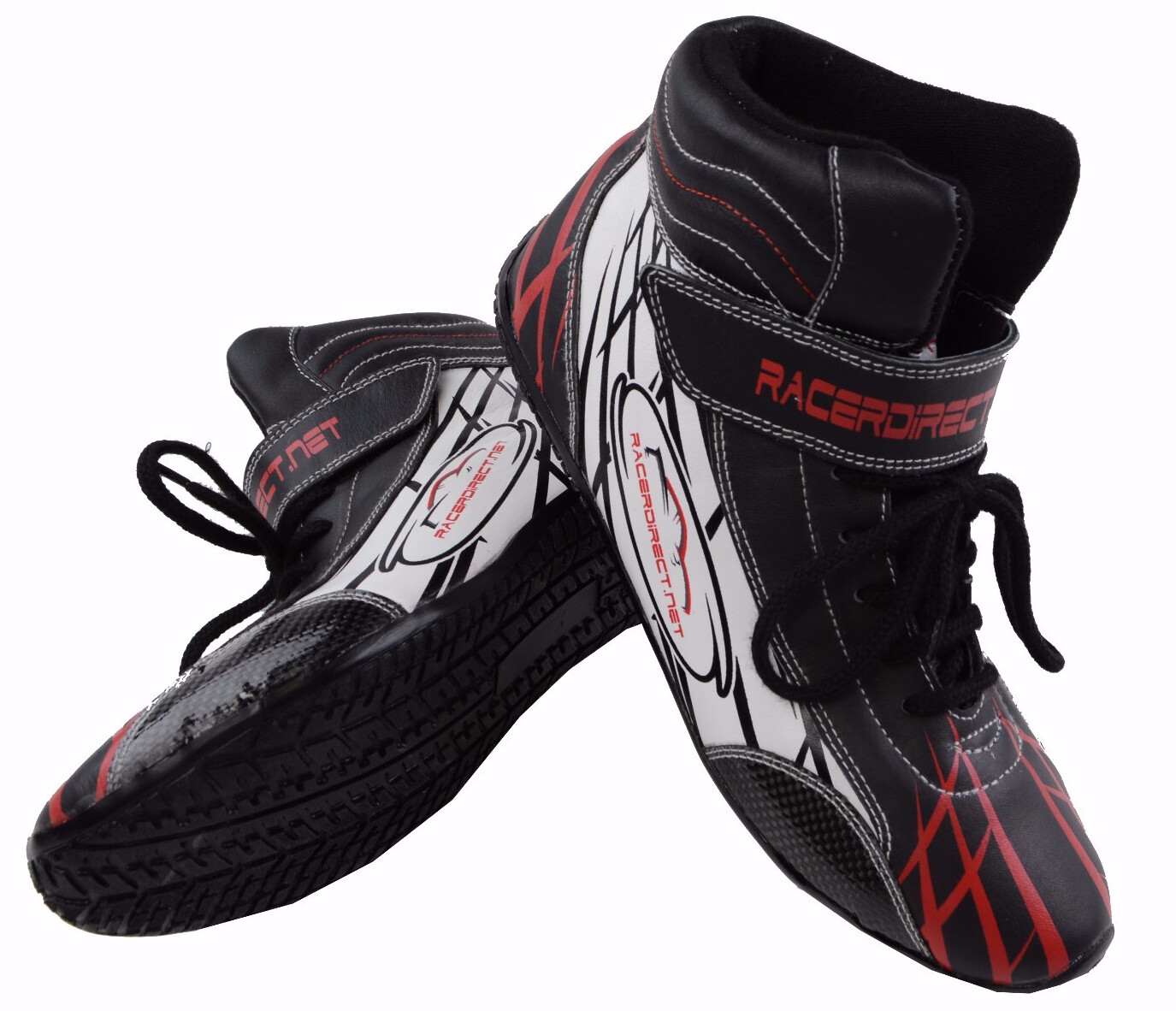 RACING DRIVING SHOES BLACK RED WHITE SFI 3.3/5 KIDS YOUTH JR SIZE 2