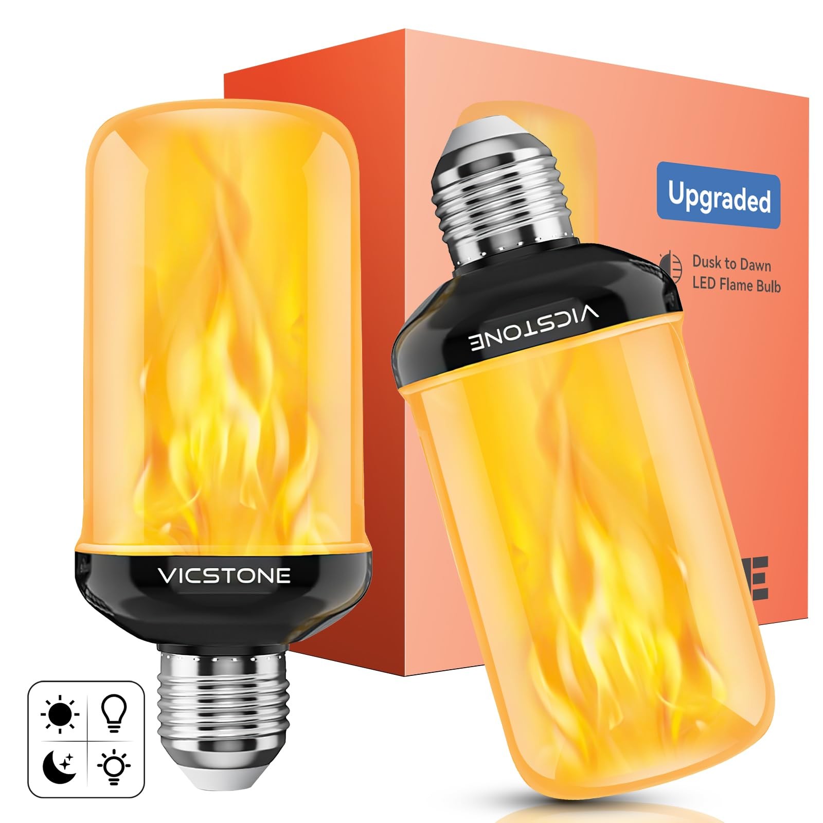 Dusk to Dawn LED Flame Light Bulbs Outdoor, 4 Modes Flickering Light Bulbs wi...