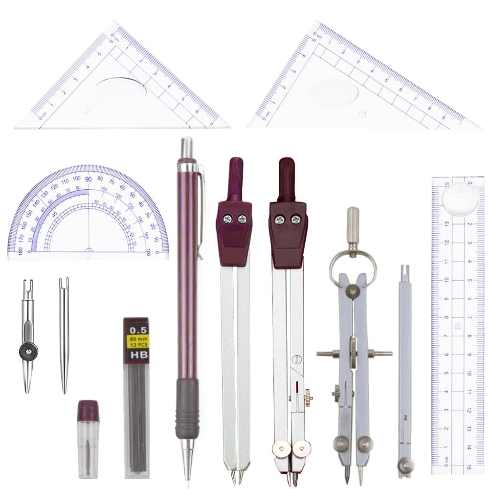 Compass Geometry Tool, 13PCS Compass and Protractors Set Math Geometry Drawing T