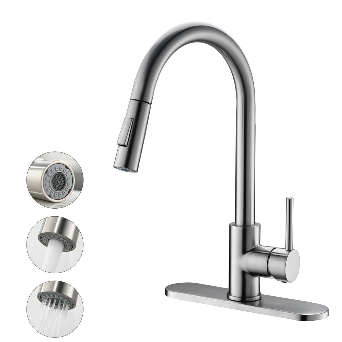 Brushed Nickel,Stainless Steel Kitchen Faucet,High Arc,with Pull Down Sprayer...
