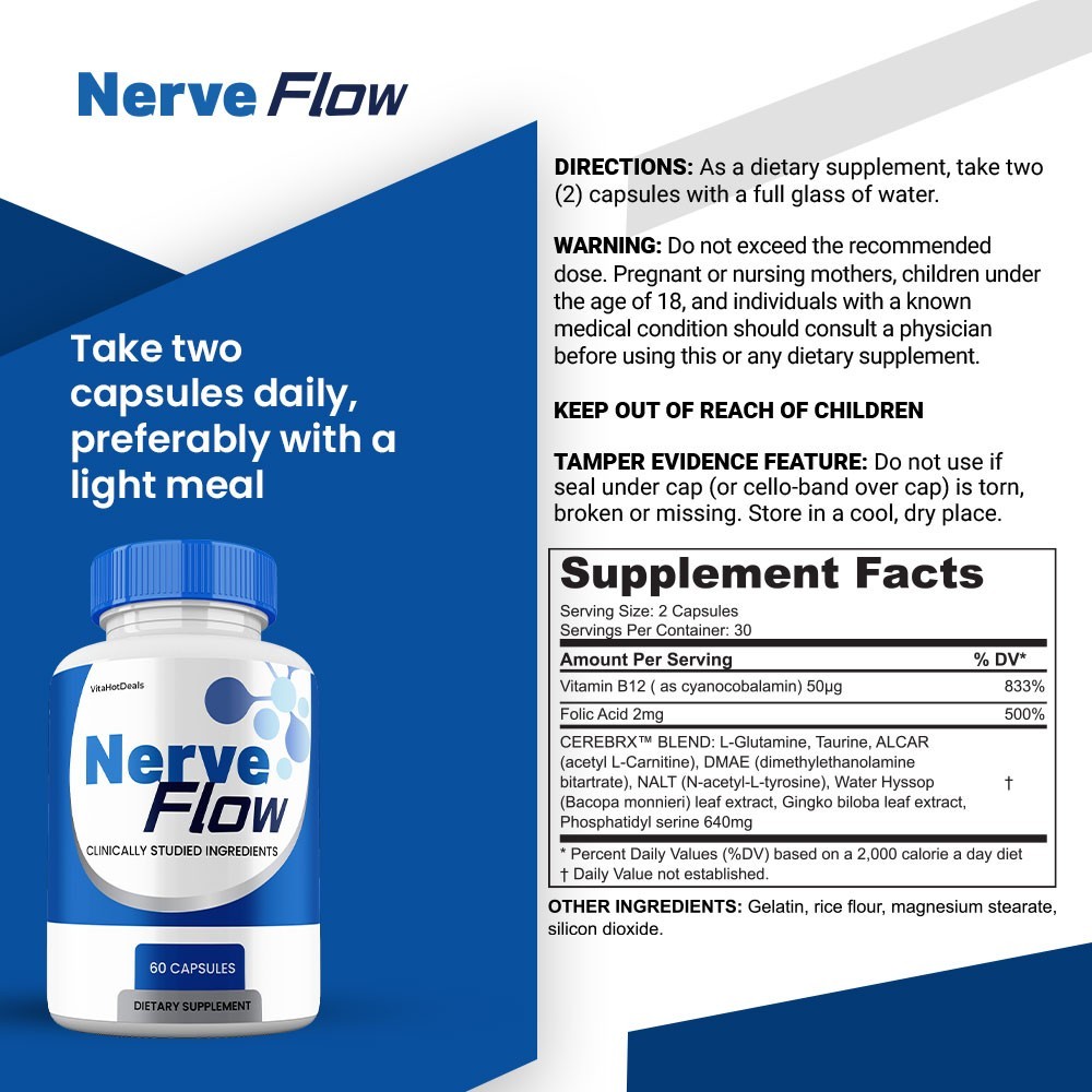Nerve Flow Capsules, Max Strength, NerveFlow All Natural Supplement (1 pack)