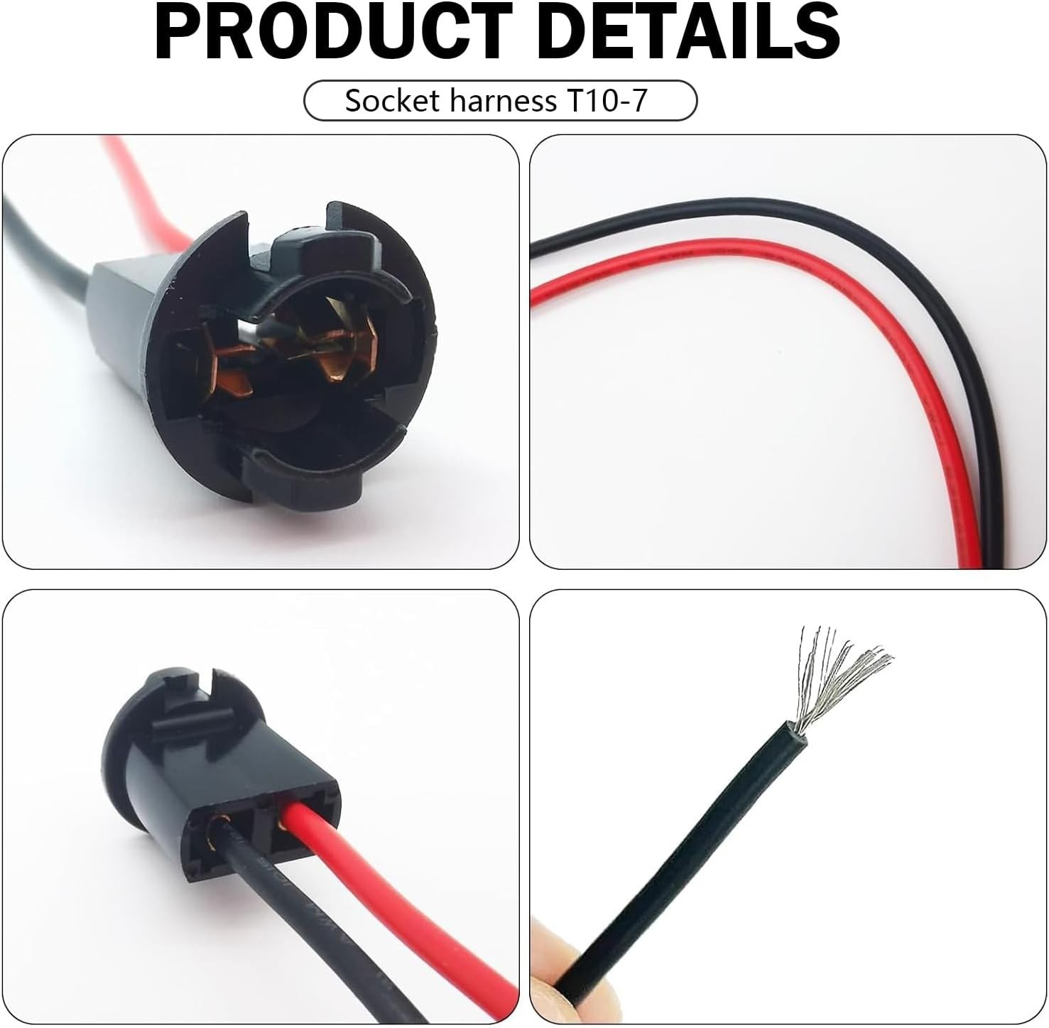 T10 Bulb Socket with Pure Copper Connection - 2 Pack Pigtail Adapter