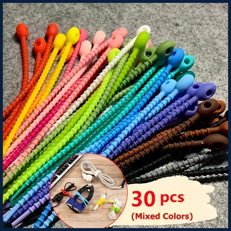 Silicone Reusable Cable Organizer Storage Bag Tie, Wire Management Zipper