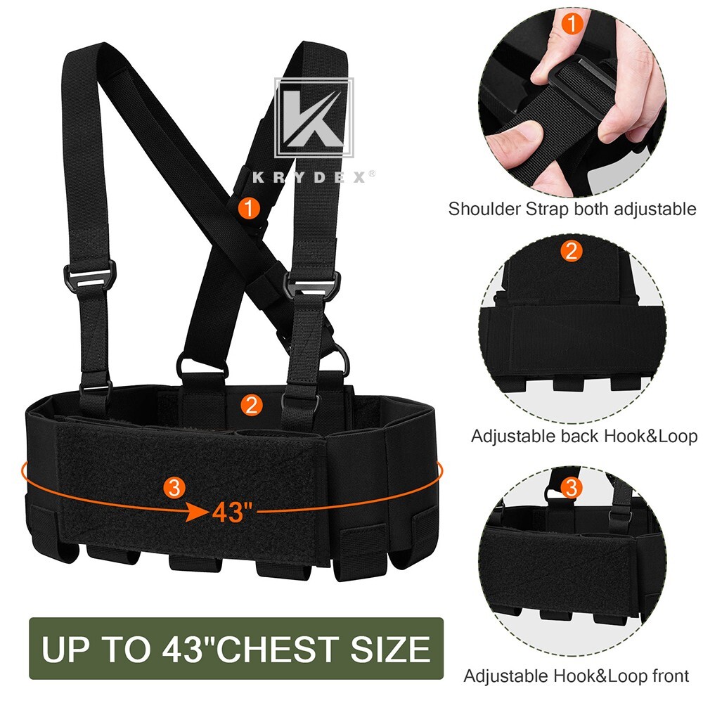 KRYDEX Concealed Carry Low-Vis 5.56 Ready Chest Rig Elastic Cummerbund Black
