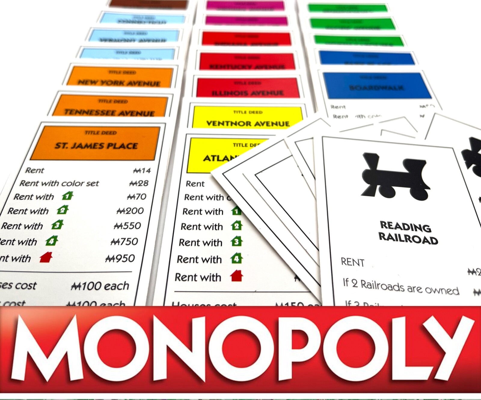 Monopoly Property Title Deed Cards Sold Individually Narrow Size 2.19" x 3.41"