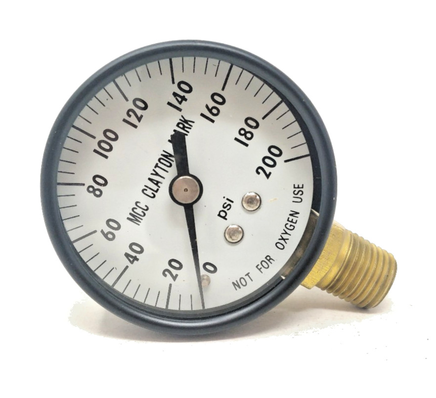 MCC Clayton Mark 0-200 PSI Pressure Gauge Bottom Mount 1/4” NPT New old stock