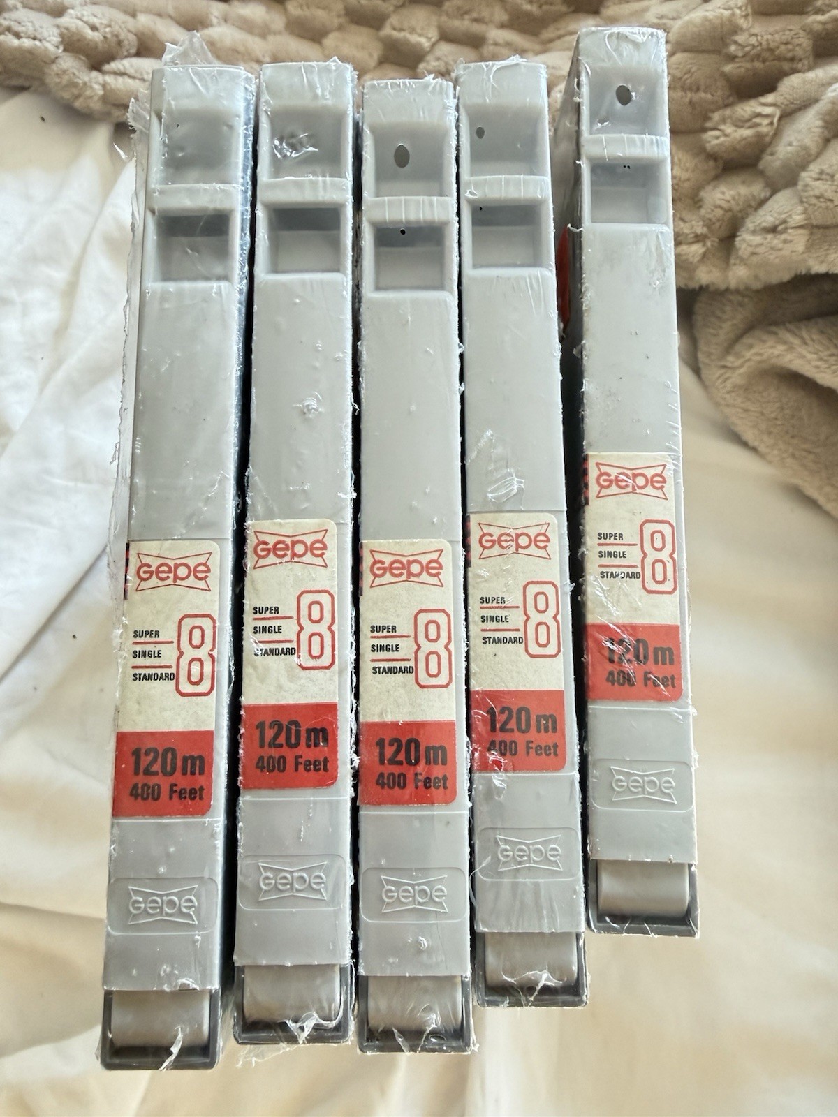 Lot Of 5 GEPE Super 8mm Tape Reel Cases w/Reels 120 / 400 Ft - New/Sealed
