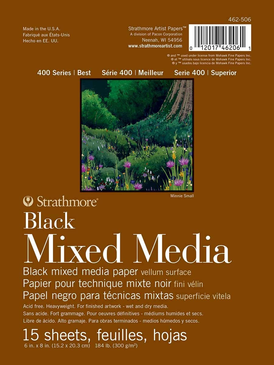 Strathmore 400 Series Black Mixed Media Paper Pad 6x8 15 Sheets Heavyweight
