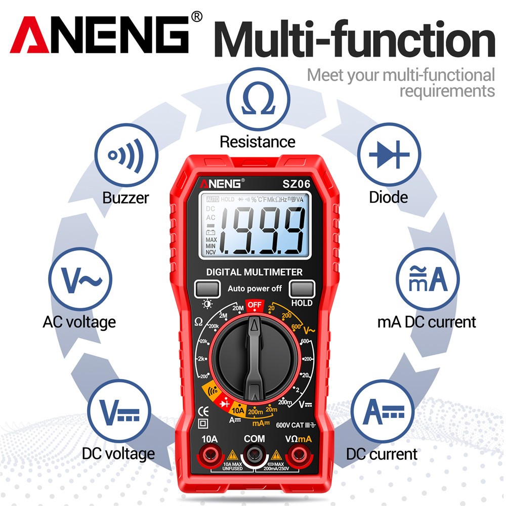 Volt AC DC Tester Leads Meter LCD Digital Multimeter Voltmeter Ammeter Ohmmeter