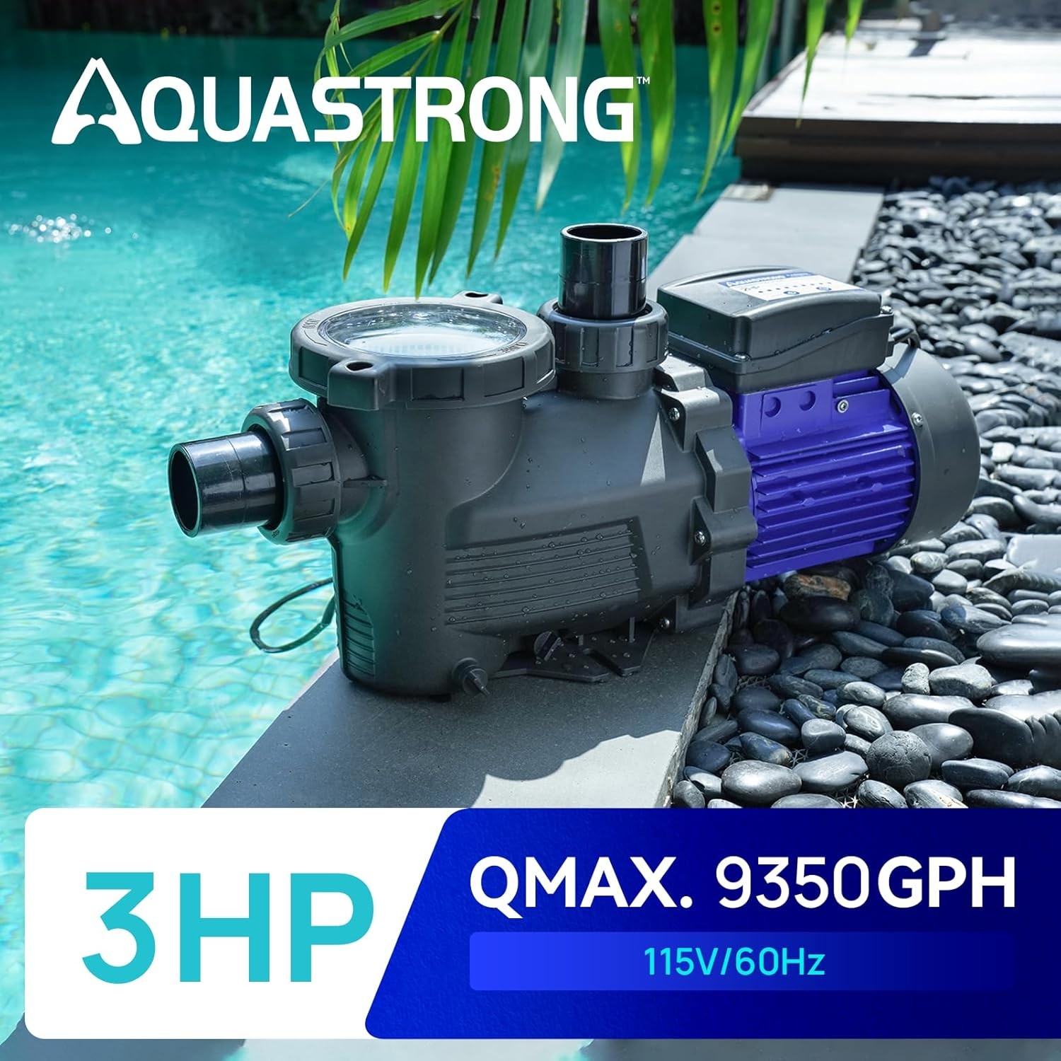 3HP In/Above Ground Pool Pump 115V with Timer, 9350GPH High Flow and Filter