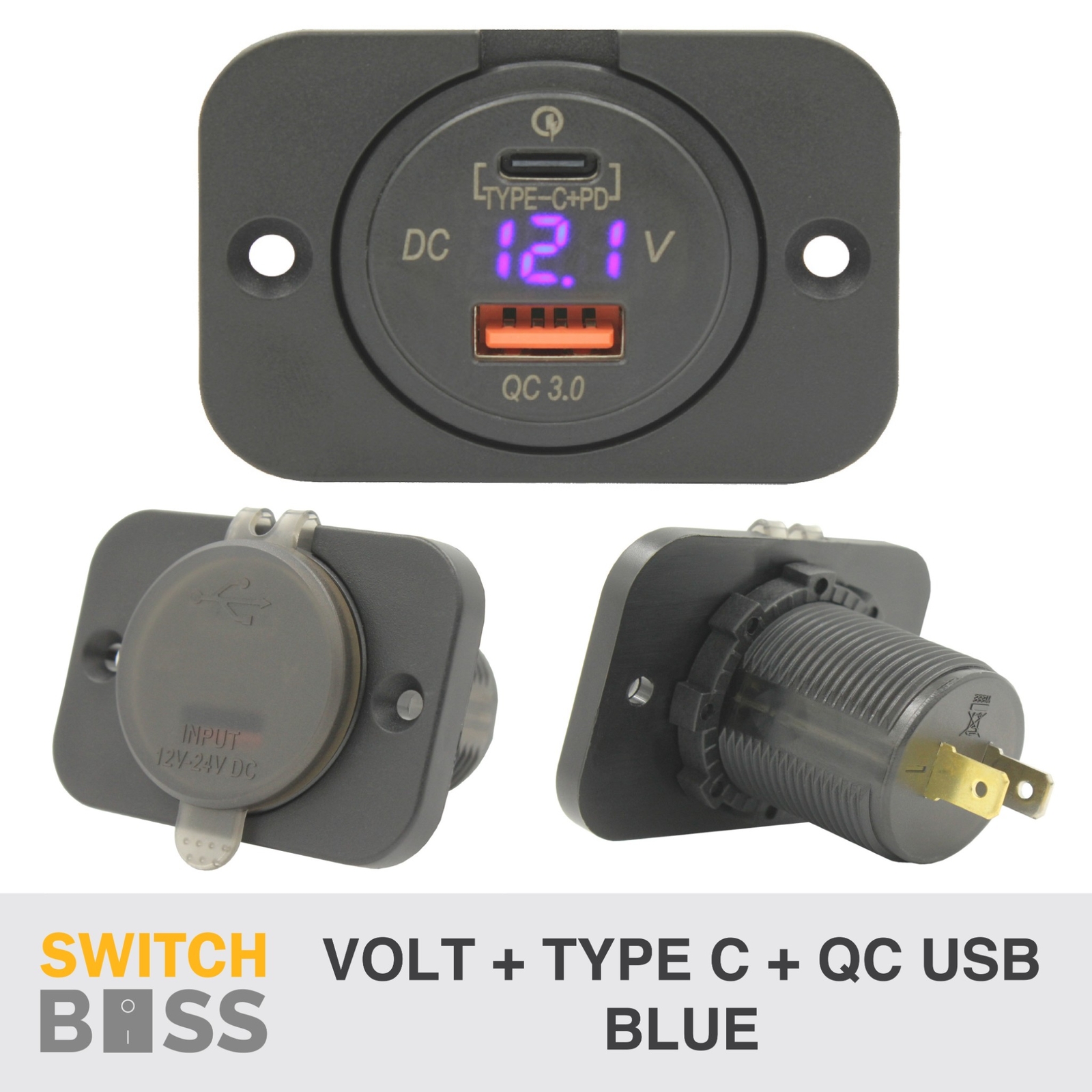 TYPE C + VOLT + QC USB LED Flush Mount Panel 12v Outlet Power Socket All STYLES