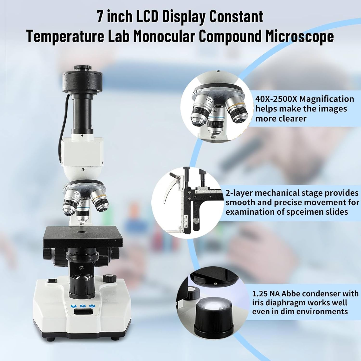 Lab Compound Monocular Microscopes with Constant Temperature,Dual-View Micros...