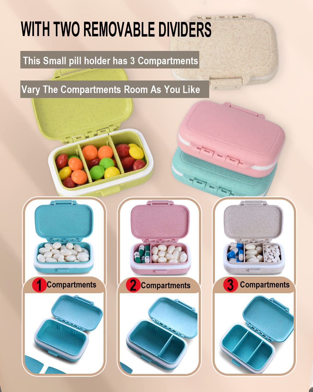 4 Pc Pill Case 3 Removable Compartments Pill Box Bpafreeday Pill Organizer/3 Tim