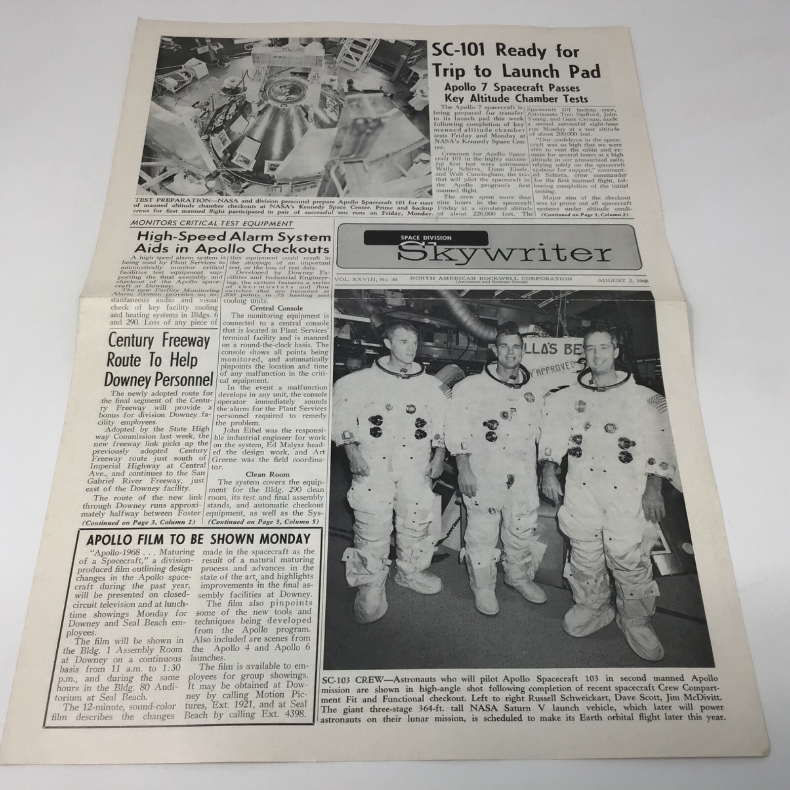 1968, August 2,  SKYWRITER North American Aviation Vol, XXVIII , No. 30