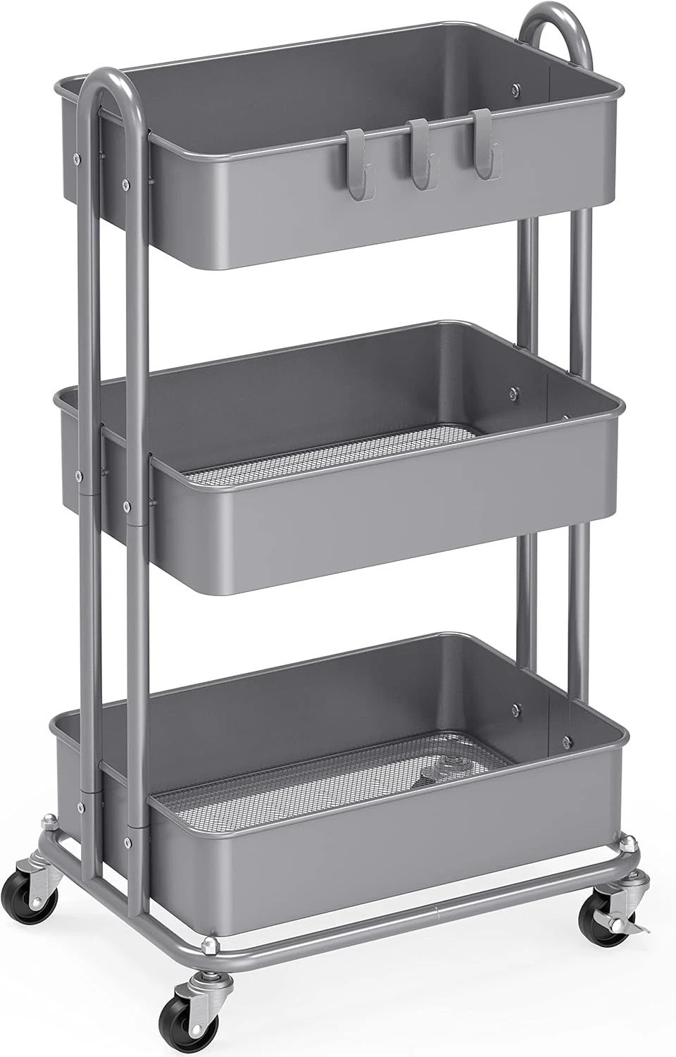 3-Tier Heavy Duty Metal Utility Rolling Cart, Silver