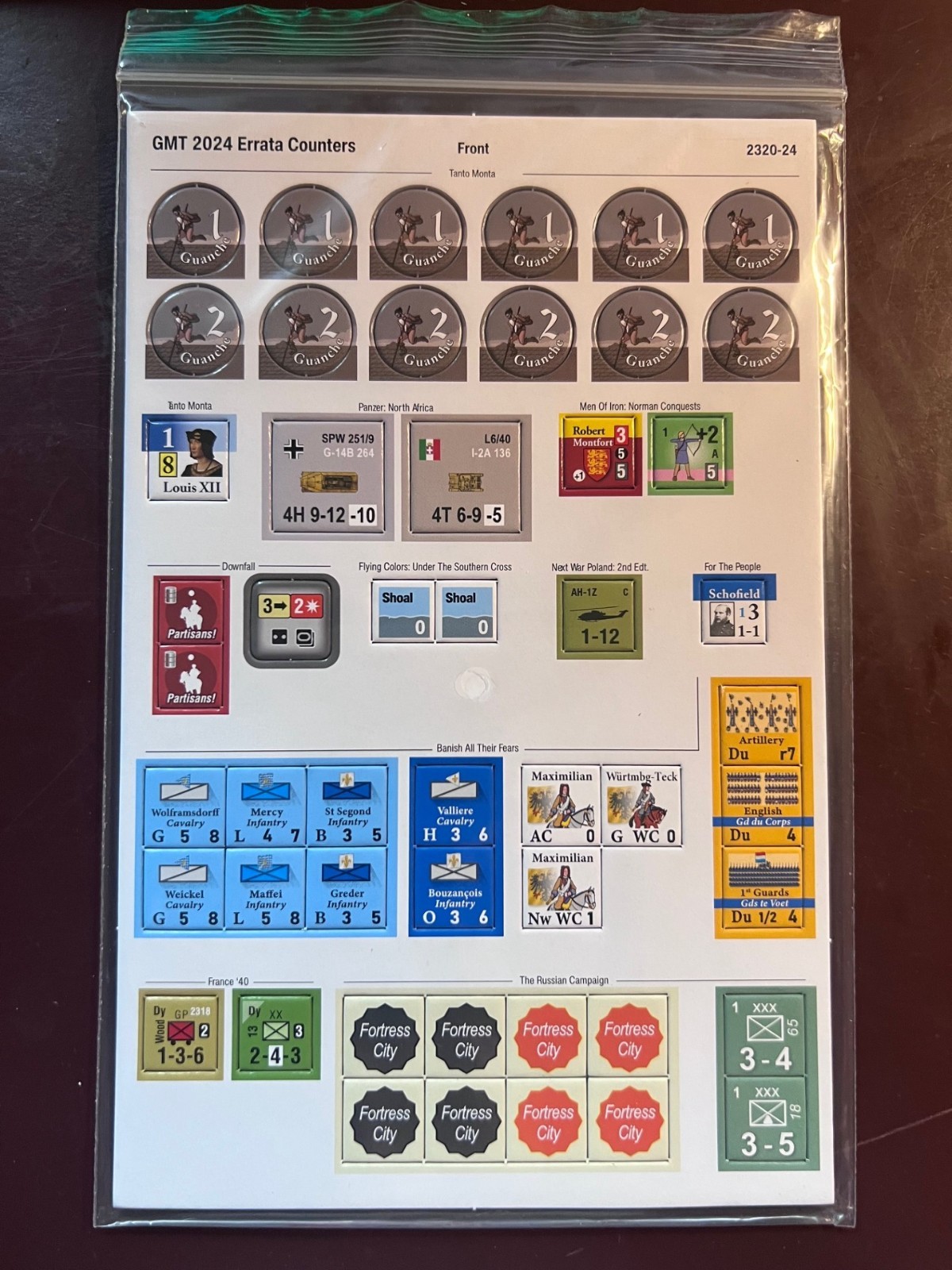 2024 Errata Replacement Counters by GMT Games mint bagged as issued