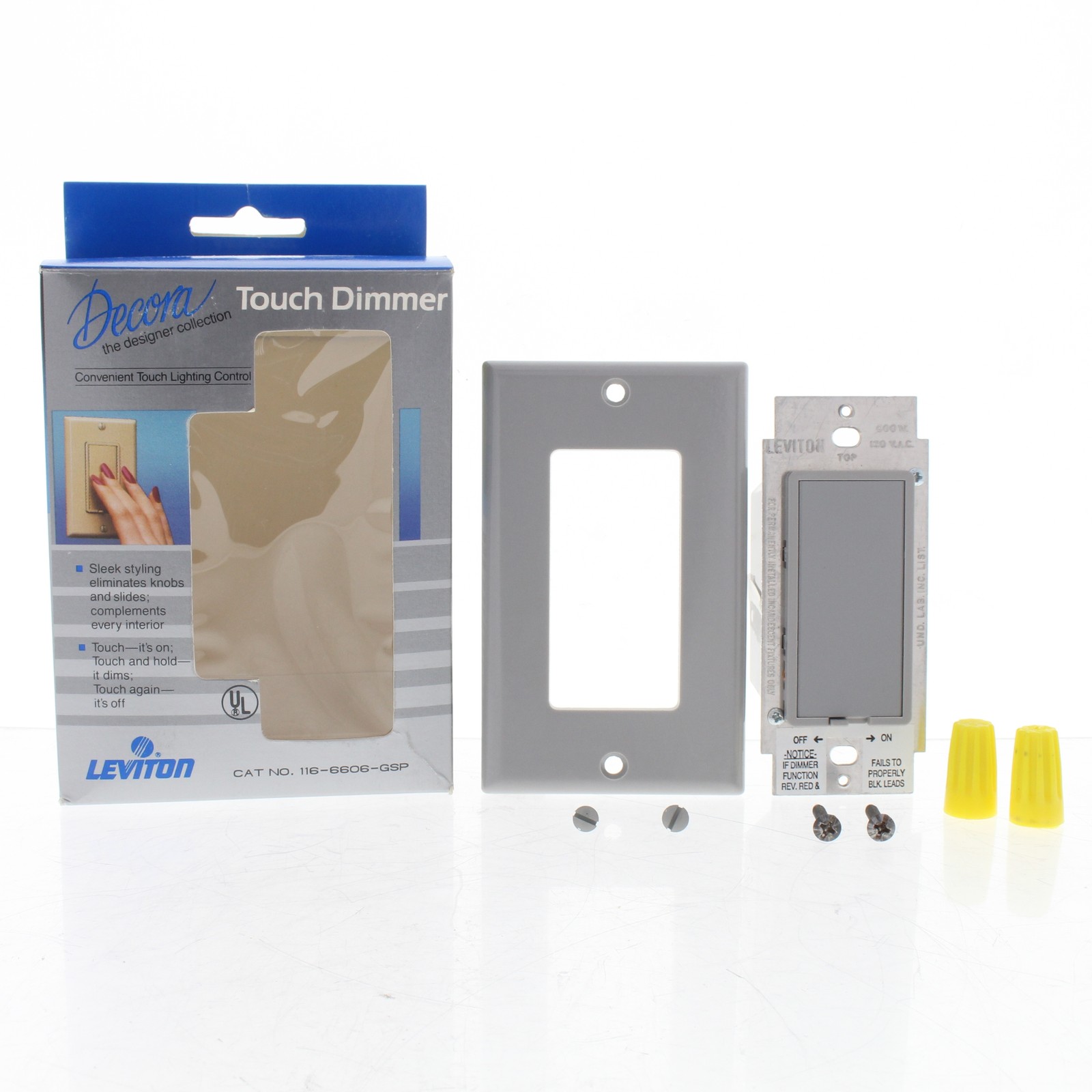 Leviton 6606-GSP Gray Decora Touch Pad Light Dimmer 1-Pole Switch Preset 600W