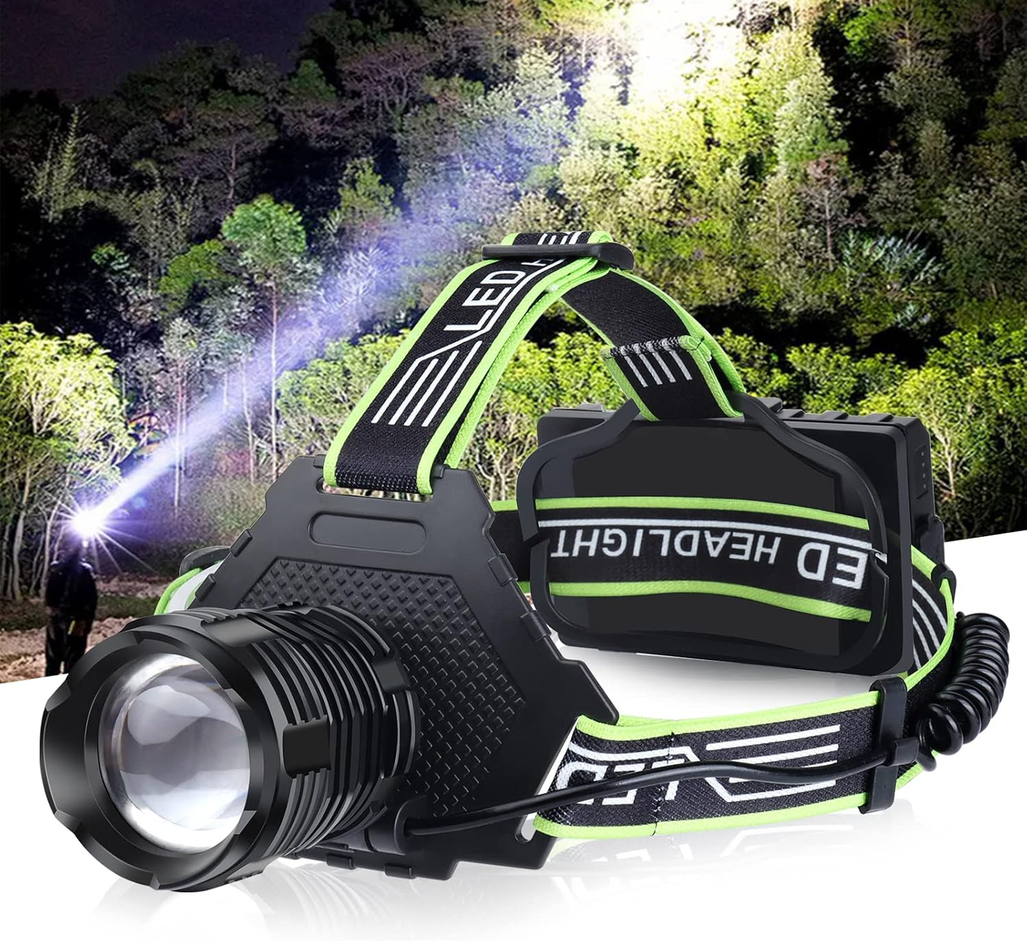 Rechargeable Lumen Headlamp – Super Bright LED, 100,000 Lumens, 5 Lighting Modes