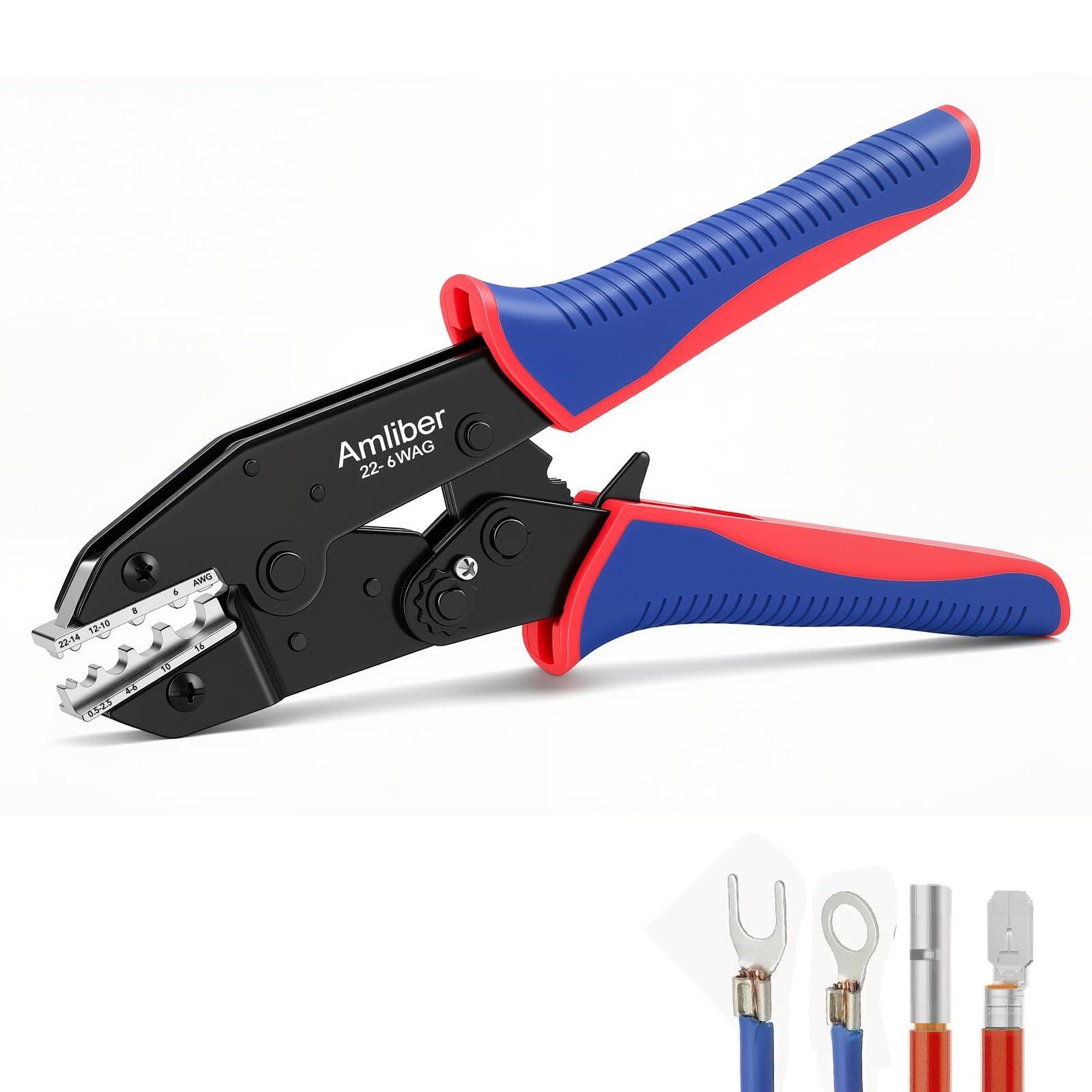 Amliber Wire Crimping Tool for Non-Insulated Terminal, AWG 22-6 Ratchet Wire ...