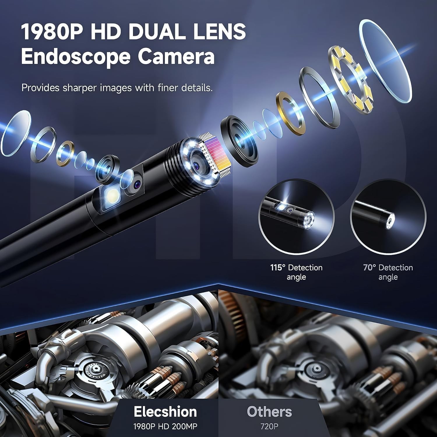 8 LED Light Snake Endoscope Camera Car Inspection Tool For iPhone Android iOS US