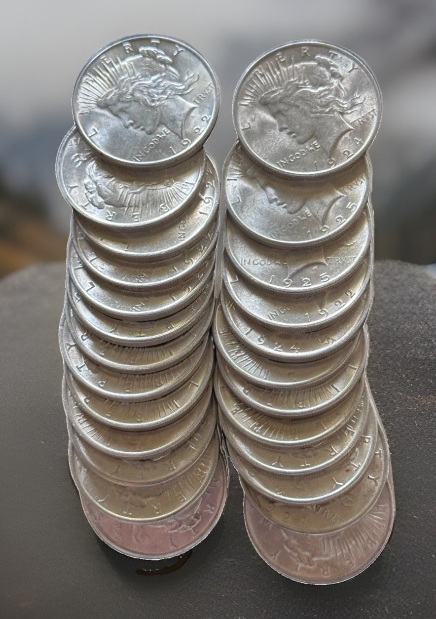 25 Mixed Date Peace Dollar Roll Plus. 25 1922 1924 1925 Peace. Uncirculated