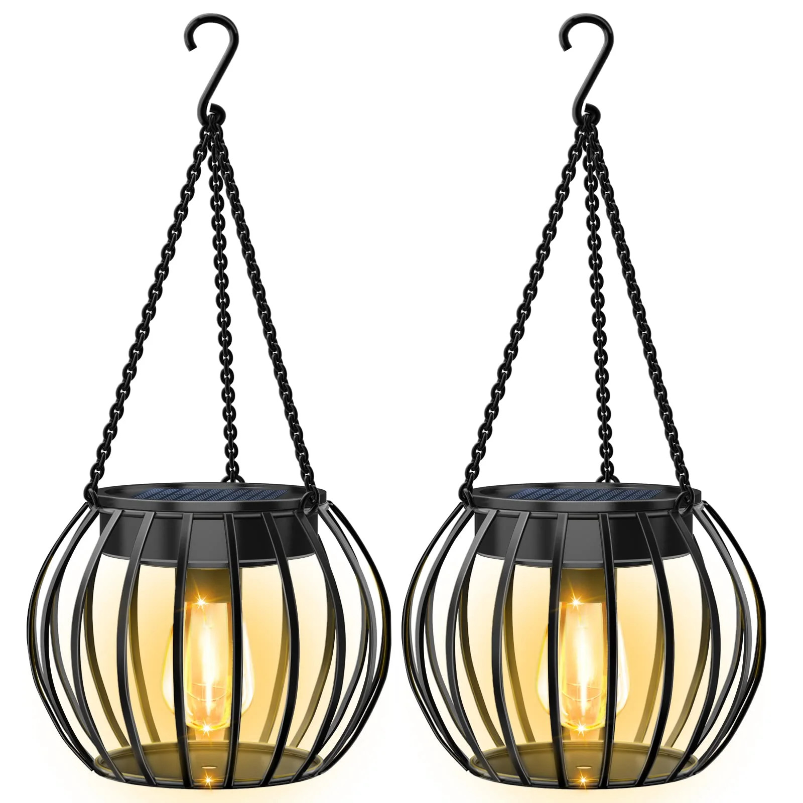 2Pack Solar Outdoor Lights Upgraded Hanging Solar Lantern Metal Solar Lights ...