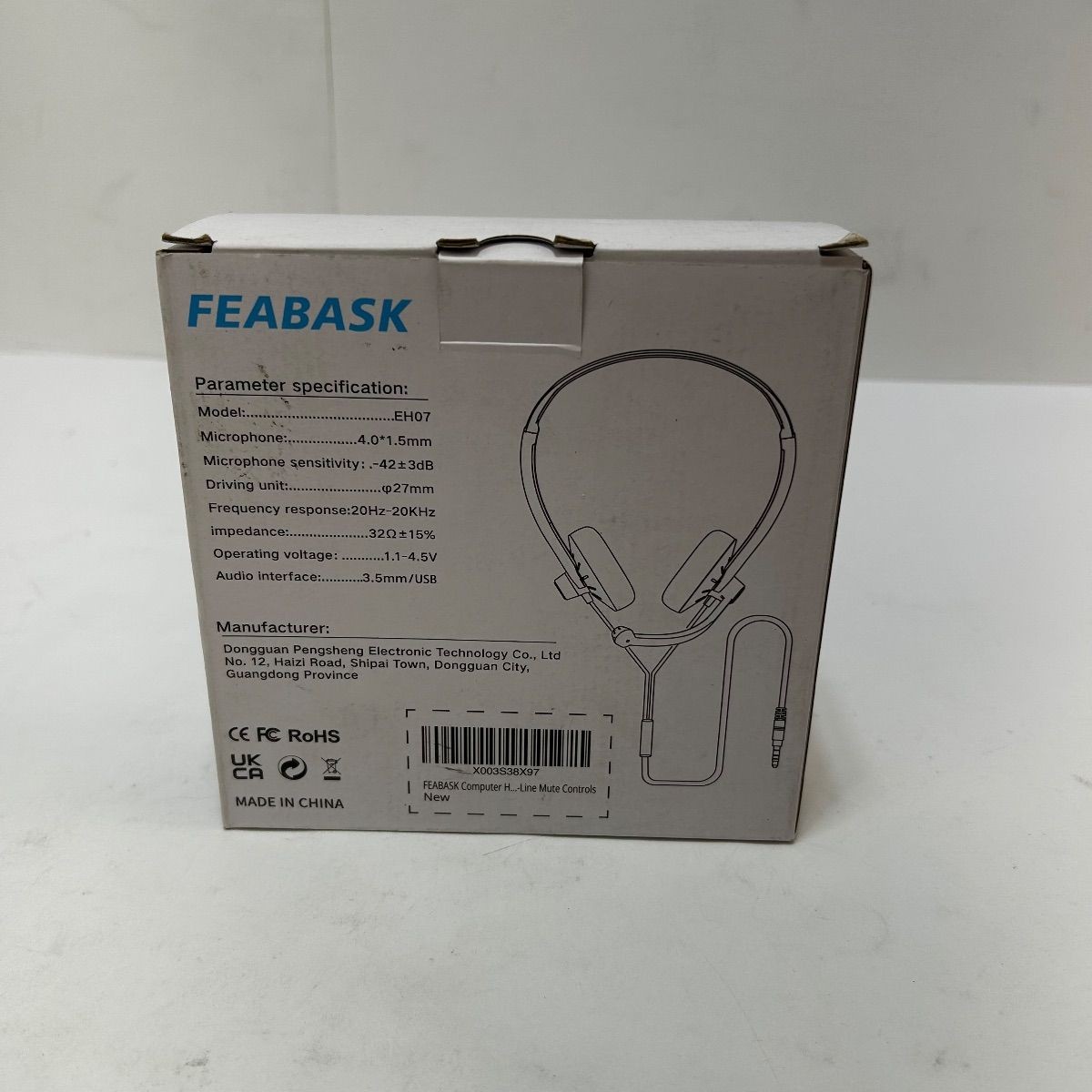 FEABASK EH07 Computer Headset USB/3.5mm w/ Mic Inline Mute Volume Control