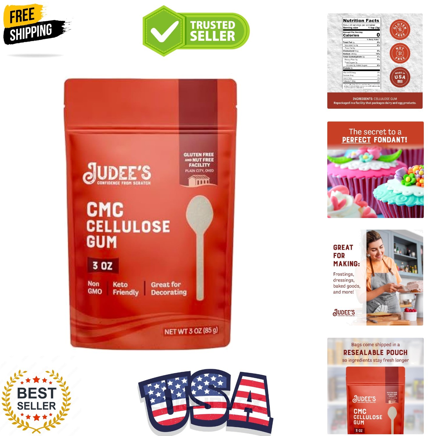 CMC Powder - 3 Oz Pouch - Gluten Free Dough Enhancer & Fondant Thickener - Ic...
