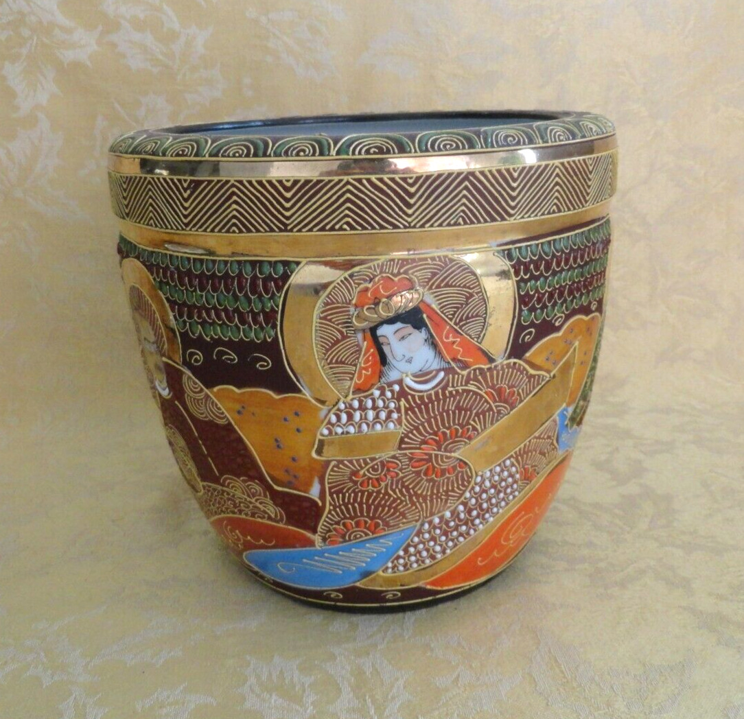 TT TAKITO JAPAN  HAND PAINTED MORIAGE SATSUMA 7" PLANTER CA. 1922-44