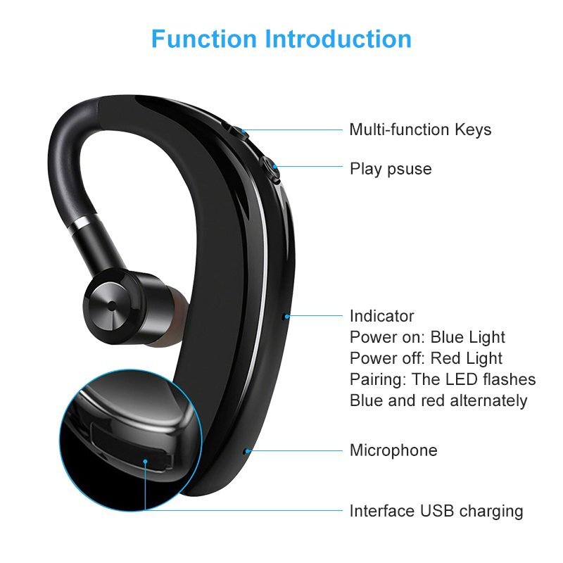 Bluetooth Headphone Driving Phone Call Headset Handsfree Earphone Sport Ear-hook