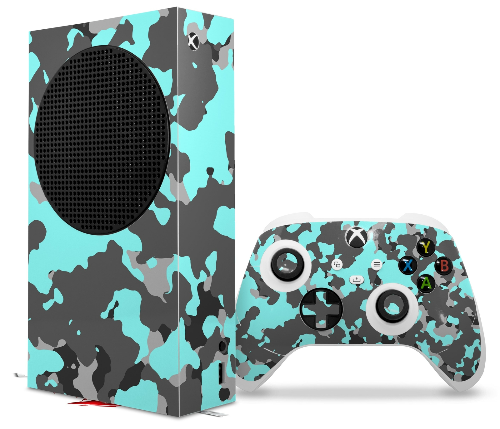 Skins XBOX Series S Console Controller Old School Camouflage Camo Neon Teal