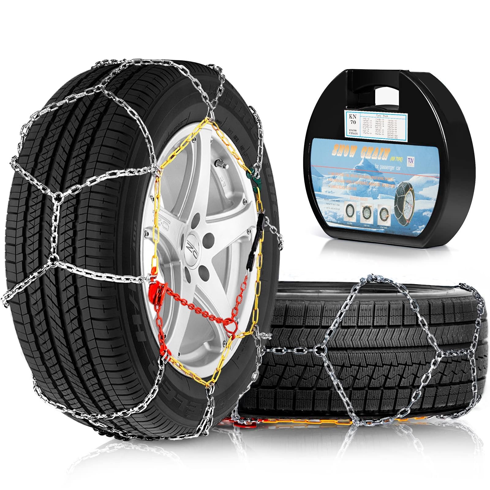 2PCS Snow Chains for Car Auto Multi-Weather Anti-Slip Tire Chains Universal Fit