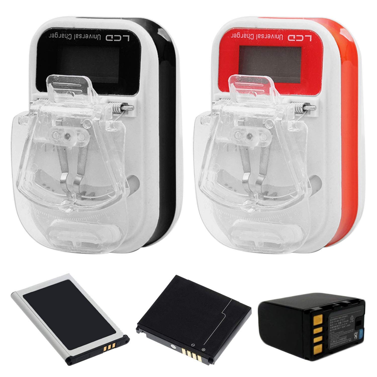 VizGiz 2 Pack Universal Battery Charger for All Types of Clear,Random