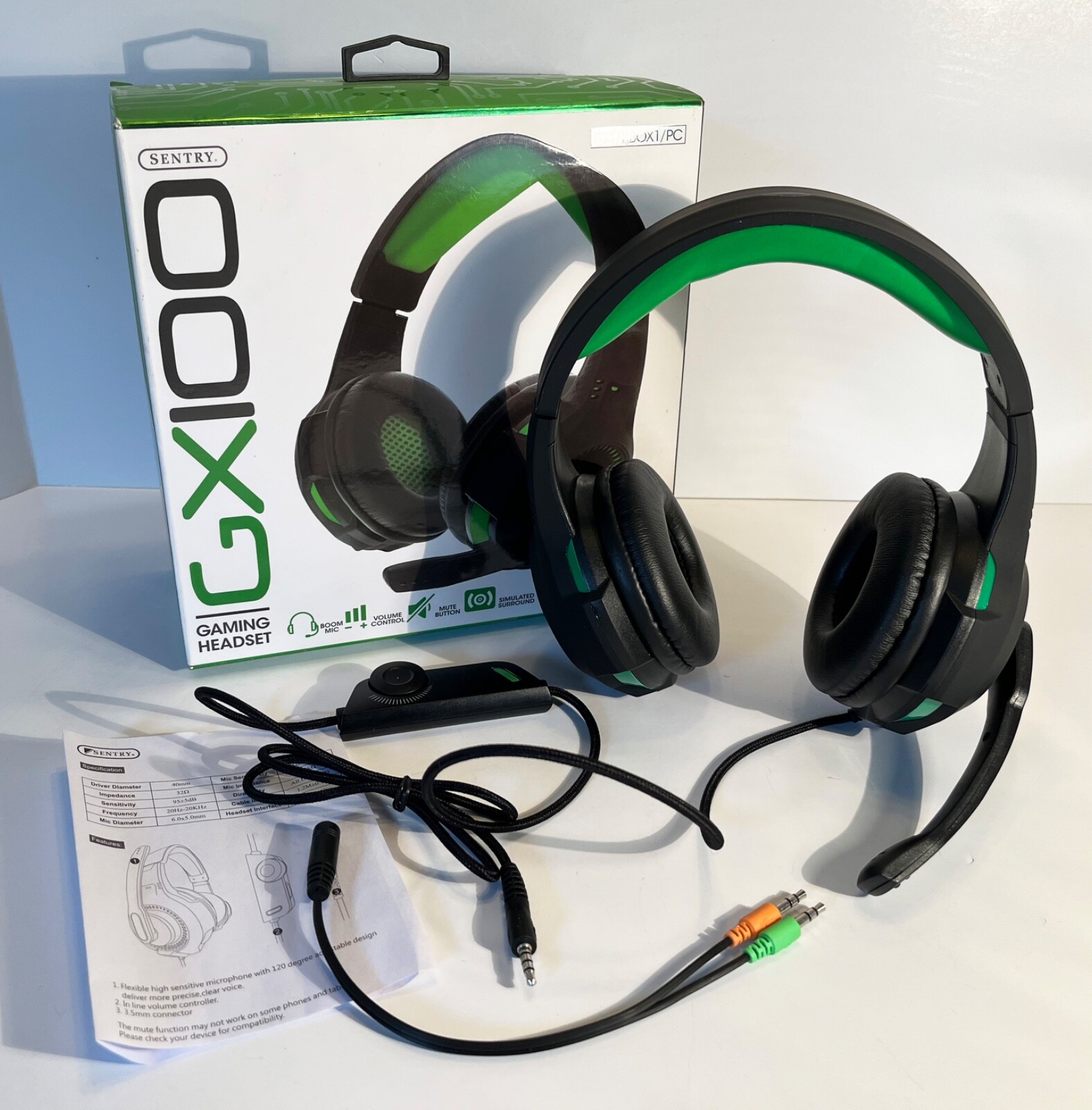 Unused Sentry GX100 Gaming Green Headset for PS4/XBox1/PC, Boom Mic, Mute Button