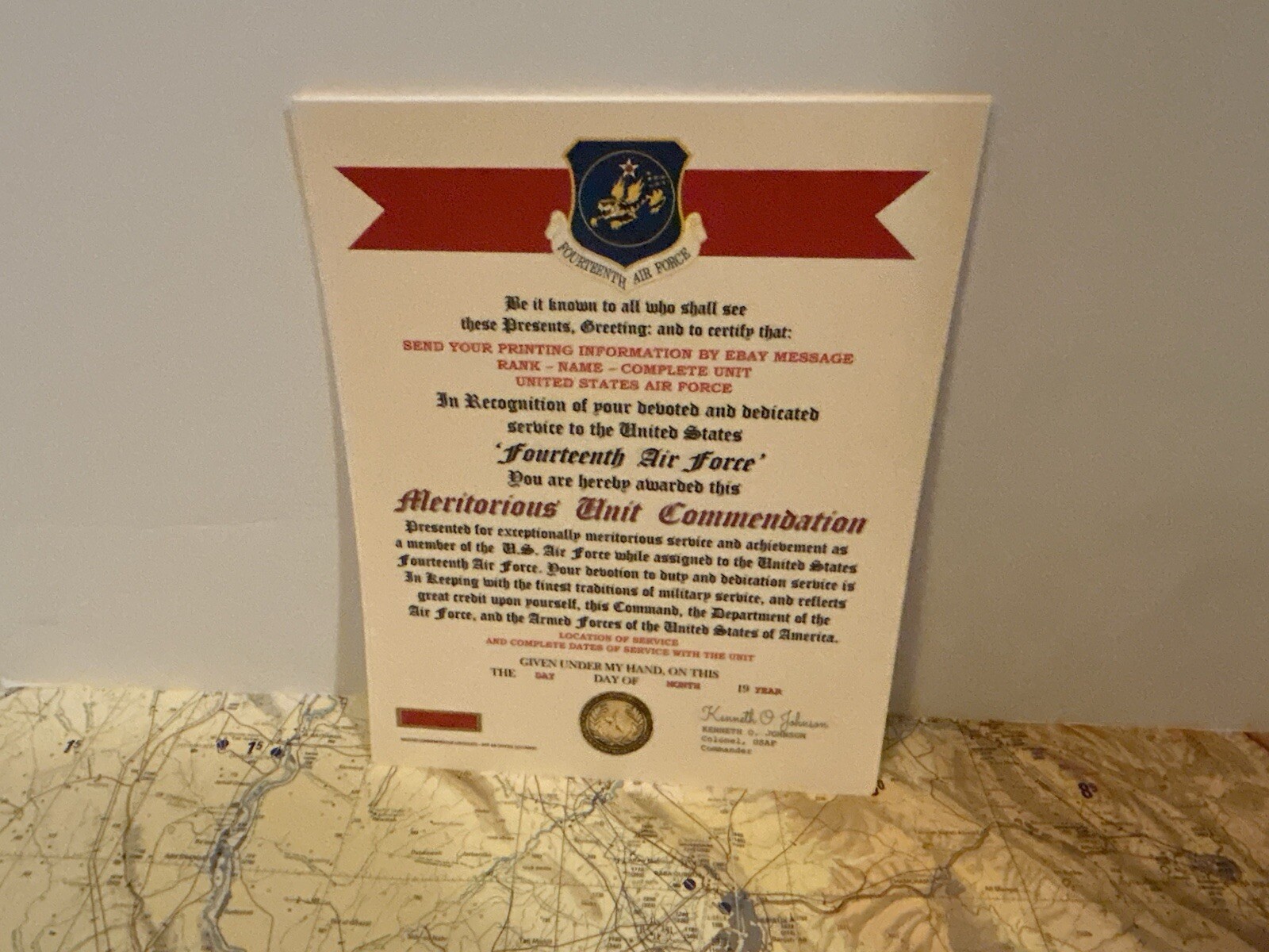 U.S. AIR FORCE / 14TH AIR FORCE - MERITORIOUS UNIT COMMENDATION CERTIFICATE