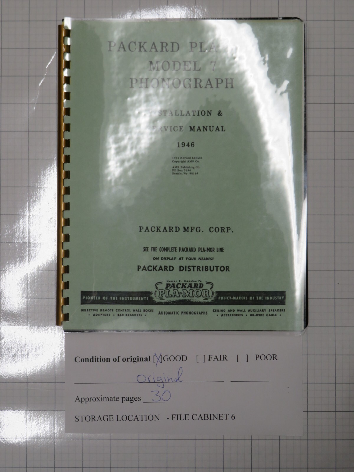Packard Pla-Mor Model 7 Phonograph Manual - You Select Option - 30 pgs