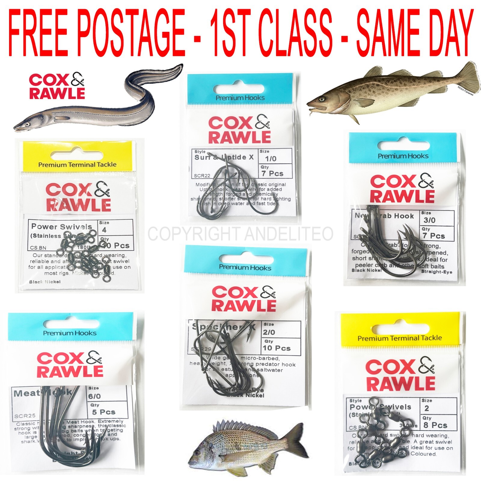 Cox Rawle & FishSimple Premium Sea Fishing Hooks Meat, Chinu, Crab, Mutsu hook