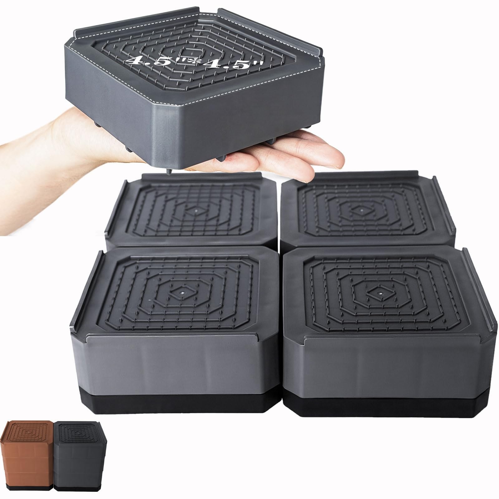 4 Pack Grey 2 inch Wide Base Bed Risers Stackable Furniture Lifts Heavy Duty