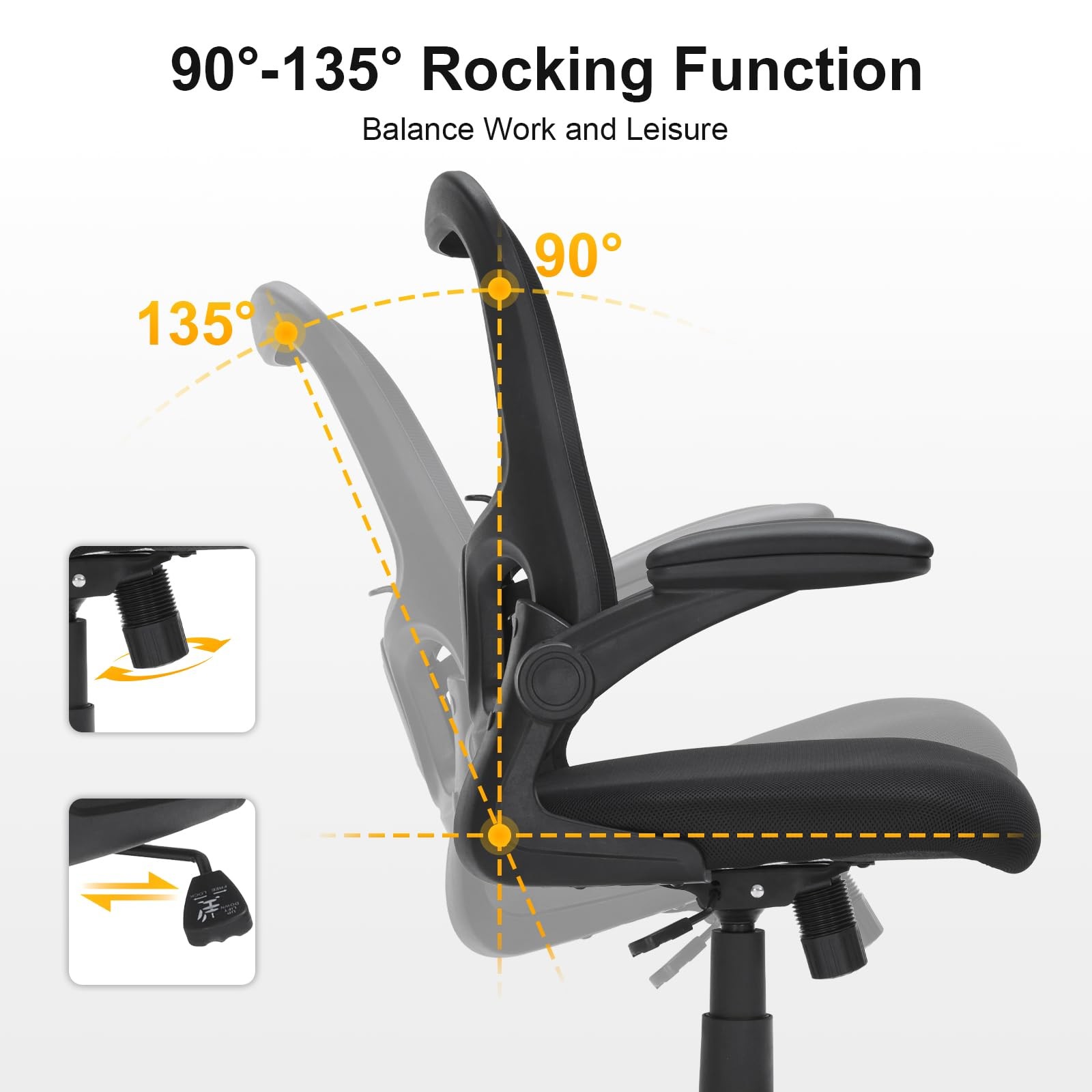 Ergonomic Mesh Office Chair, Adjustable Lumbar Support, Flip-Up Arms, Rolling...