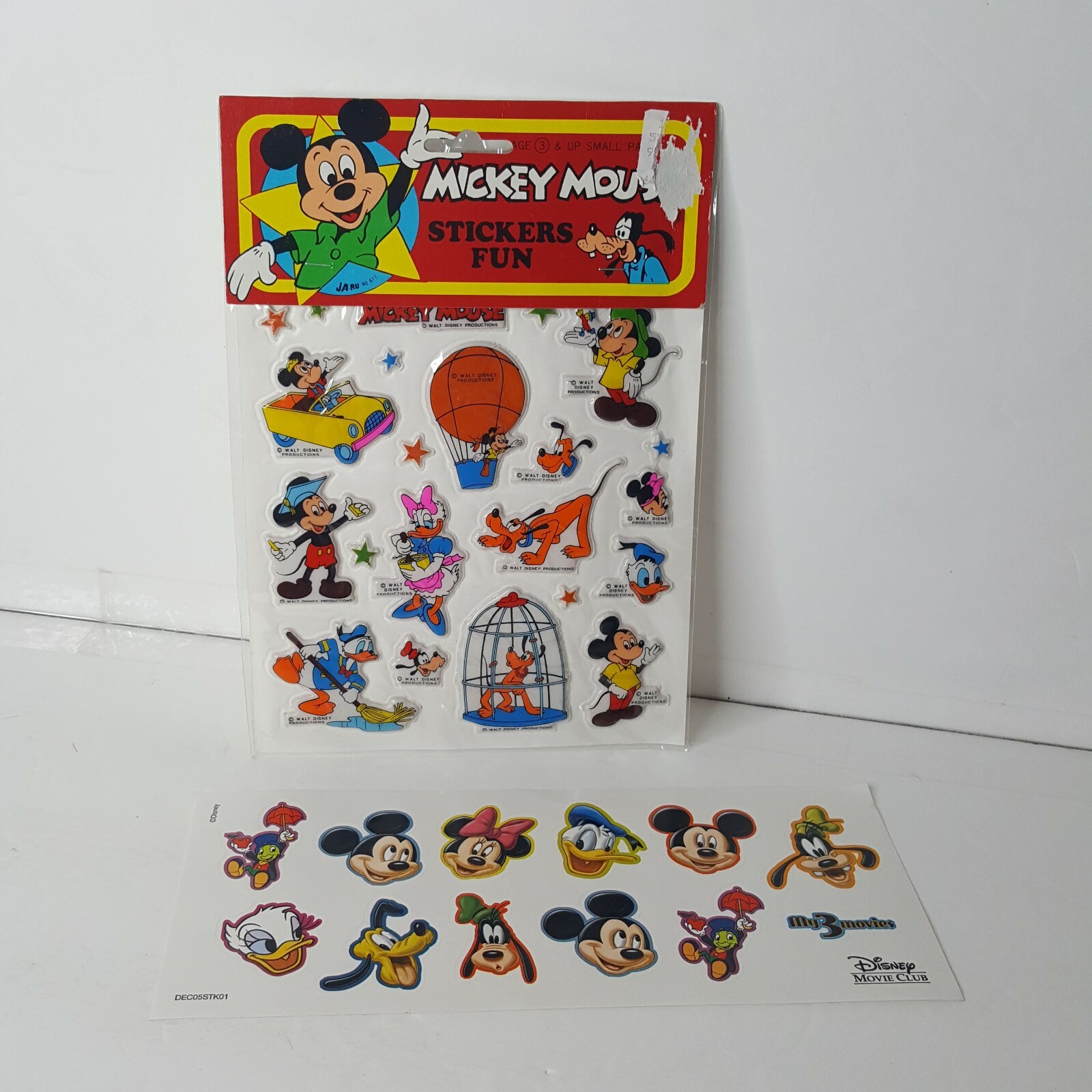 Set of 2 Vintage Stickers Disney's Mickey Mouse Puffy and Flat Stickers