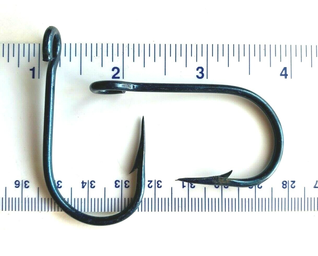25 Mustad 95151-BU Dark Blue Open Eye Siwash Fish Fishing Hooks 8/0